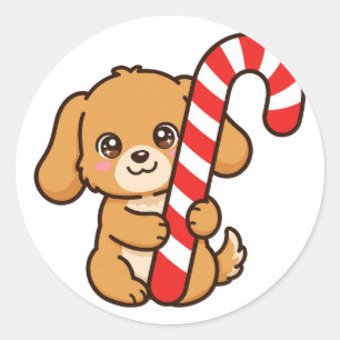 Adesivo Redondo Clássico de Natal Cachorrinho com