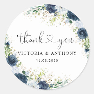 Adesivo Redondo Clássico de Noivado Floral Azul Ma