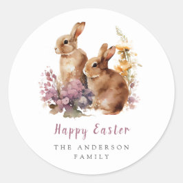 Adesivo Redondo Clássico de Páscoa Floral em Aquar