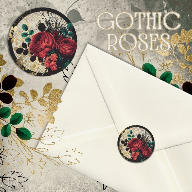 Adesivo Redondo Clássico de Rosas Góticas (Gothic Roses Sticker)