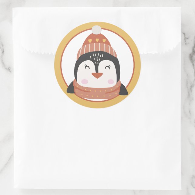 Adesivo Redondo Clássico do Pinguim de Natal (Bolsa)