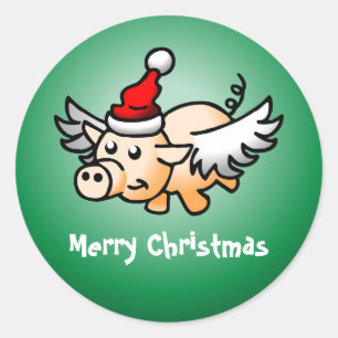 Adesivo Redondo Clássico do Porco Voador de Natal