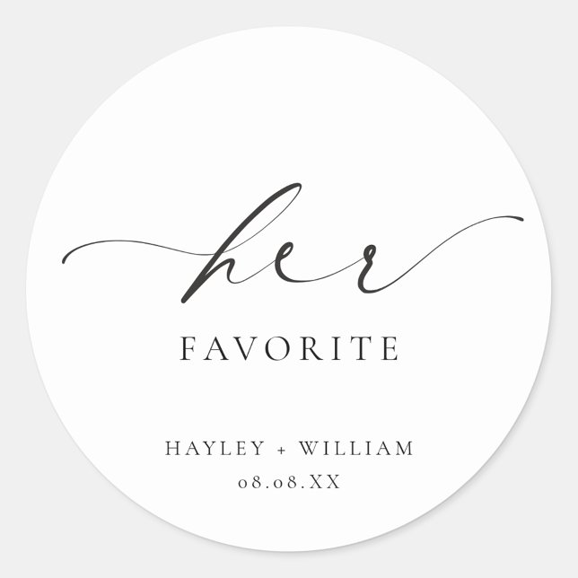 Adesivo Redondo Clássico Ellesmere Favorito Dela (Ellesmere Her Favorite Wedding Favors Sticker)