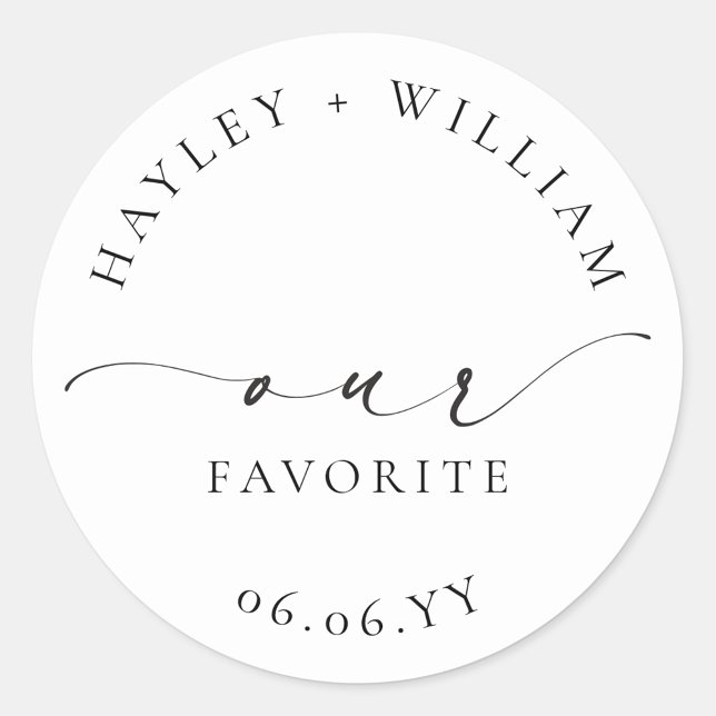 Adesivo Redondo Clássico Favorito Ellesmere (Ellesmere Our Favorite Wedding Favors Sticker)
