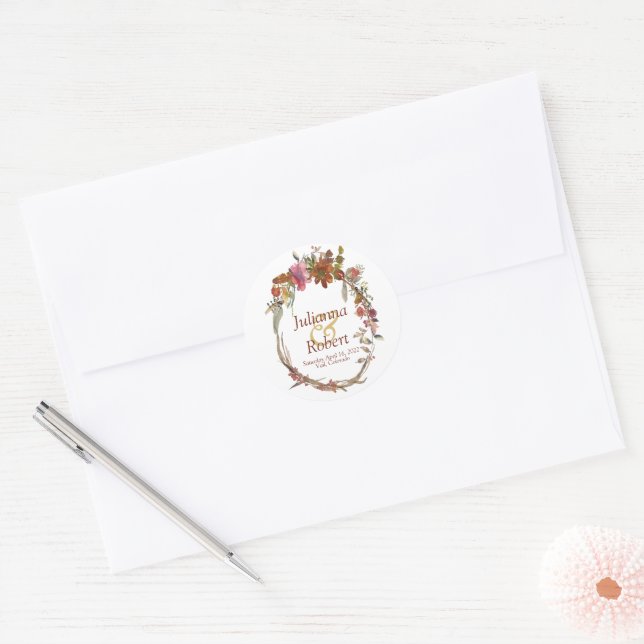 Adesivo redondo clássico floral Boho aquarela (Envelope)