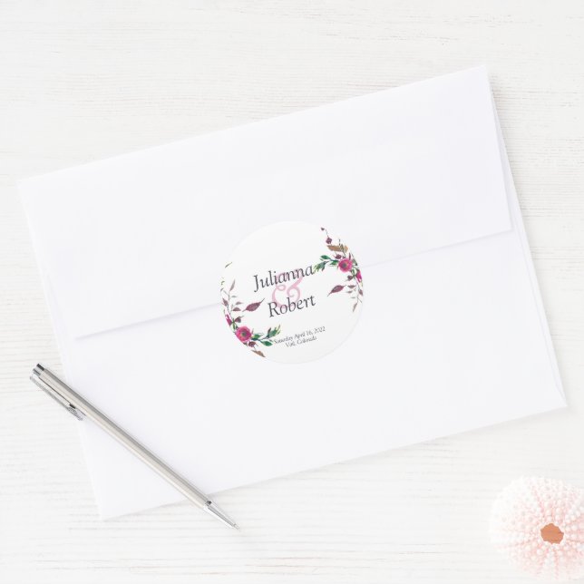 Adesivo redondo clássico floral solto rosa (Envelope)