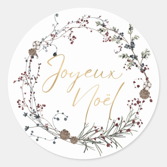 Adesivo Redondo Clássico Francês de Feliz Natal (Frente)
