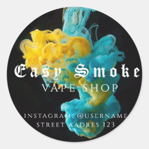 Adesivo Redondo Clássico Loja de Vape Fumaça Color
