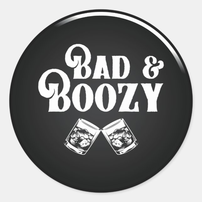Adesivo redondo clássico mau e boozy (Frente)