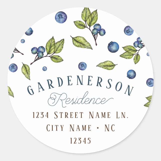 Adesivo redondo clássico personalizado de mirtilo (Frente)