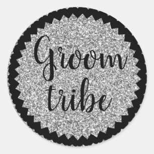 Adesivo Redondo Clássico Prata Glitter Groom Tribe