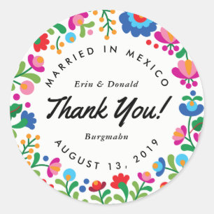 Adesivo redondo colorido de bordados mexicanos
