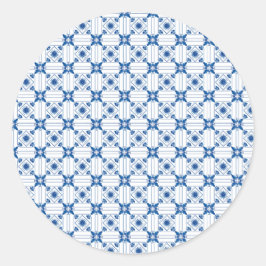 Adesivo redondo com intrincado azul e branco 
