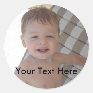 Adesivo redondo com texto e imagem personalizados