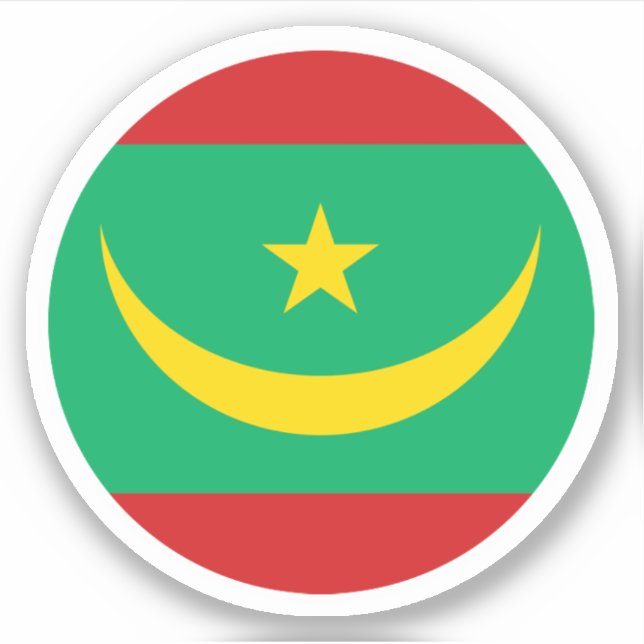 Adesivo Redondo da Bandeira da Mauritânia (Frente)