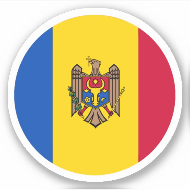 Adesivo Redondo da Bandeira da Moldávia (Frente)