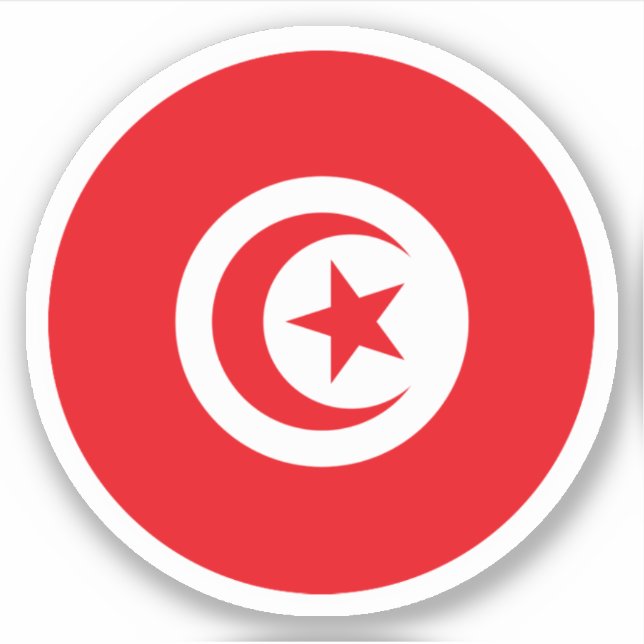 Adesivo Redondo da Bandeira da Tunísia (Frente)