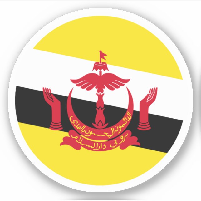 Adesivo Redondo da Bandeira de Brunei (Frente)