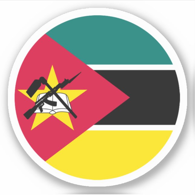 Adesivo Redondo da Bandeira de Moçambique (Frente)