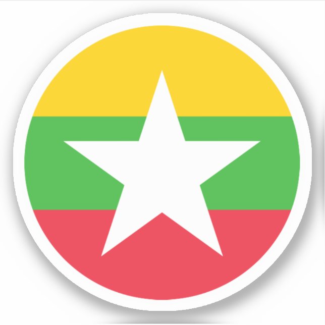 Adesivo Redondo da Bandeira de Myanmar (Frente)