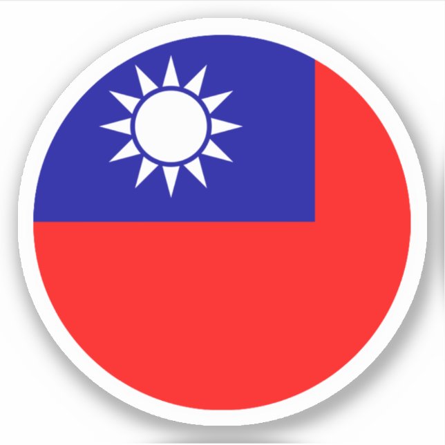 Adesivo Redondo da Bandeira de Taiwan (Frente)