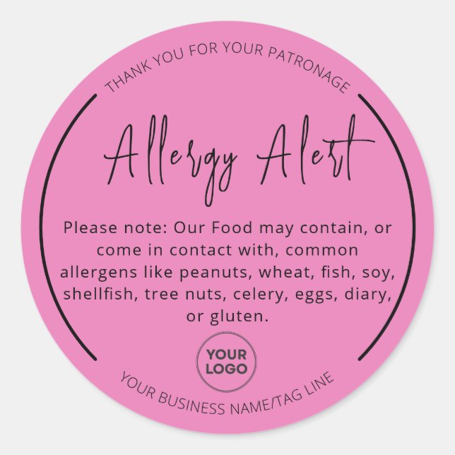 Adesivo Redondo de Alerta de Alergia Rosa (Frente)