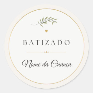 Adesivo Redondo de Batizado Personalizado Elegante