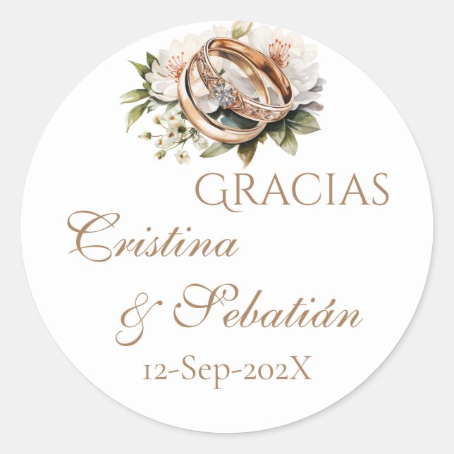 Adesivo redondo de casamento Boho espanhol  (Frente)
