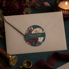 Adesivo Redondo de Casamento Floral Gótico em Azul