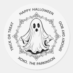 Adesivo Redondo de Fantasma Clássico – Feliz Hallo