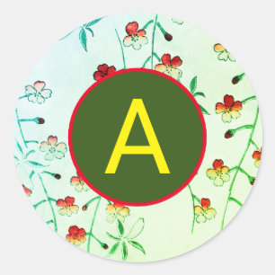 ADESIVO REDONDO DE FLOR DE CEREJEIRA COM INICIAL P