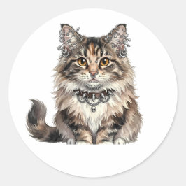 Adesivo Redondo de Gato Punk Maine Coon