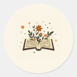 Adesivo Redondo de Livro Aberto Floral
