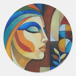 Adesivo Redondo de Mulher Cubista Abstrata