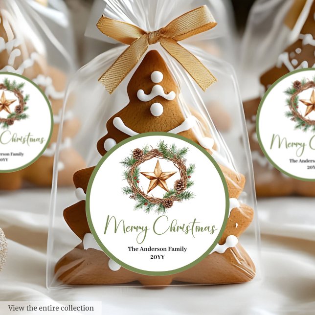Adesivo Redondo de Natal Cor Neutra Boho Clássico (Classic Boho Neutral Colors Christmas Round Sticker

)