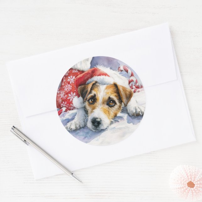 Adesivo Redondo de Natal Jack Russell (Envelope)