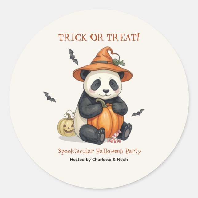 Adesivo Redondo de Panda de Halloween Fofo de Abób (Frente)