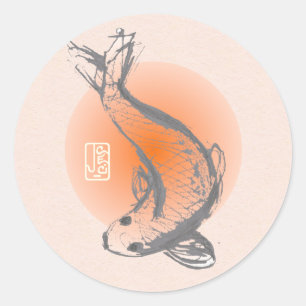 Adesivo Redondo de Peixe KOI Japonês