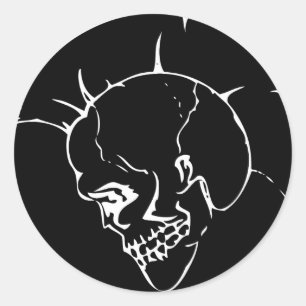 Adesivo Redondo de Punk do Crânio Negro