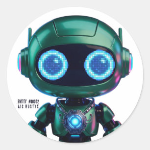 Adesivo Redondo de Robô de IA Cyberpunk #00002 A