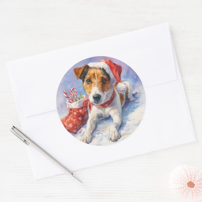 Adesivo Redondo do Jack Russell de Natal (Envelope)