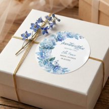 Adesivo Redondo Elegante Floral Azul para Chá de N