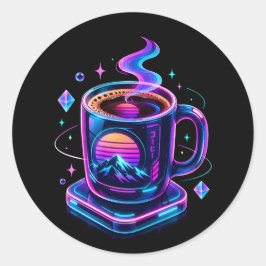 Adesivo Redondo Estético de Xícara de Café Neon Cy
