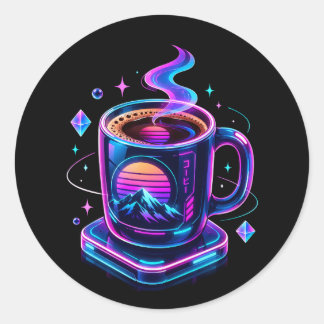 Adesivo Redondo Estético de Xícara de Café Neon Cy