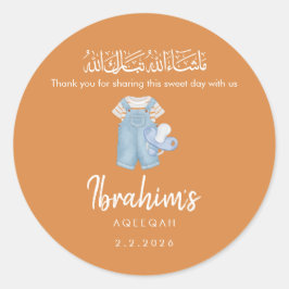 Adesivo Redondo Favor Aqiqah Aquarela Azul Islâmic