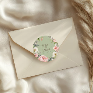 Adesivo Redondo Flor de Peônia Verde Sage