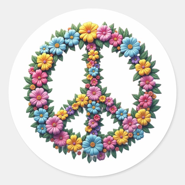 Adesivo Redondo Floral Peace Symbol Round Sticker (Frente)