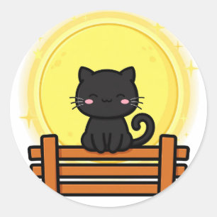 Adesivo Redondo Gato Preto Lua Cheia Halloween