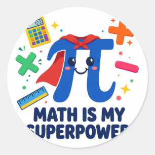 Adesivo Redondo Herói Superpoder Matemática