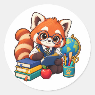 Adesivo Redondo Kawaii Panda Vermelho Companheiro